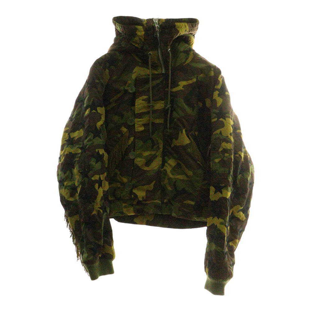adidas(アディダス) ×JEREMY SCOTT ジェレミースコット フリンジ フーデッド フライト ボンバージャケット カモフラ 迷彩 カーキ O21084