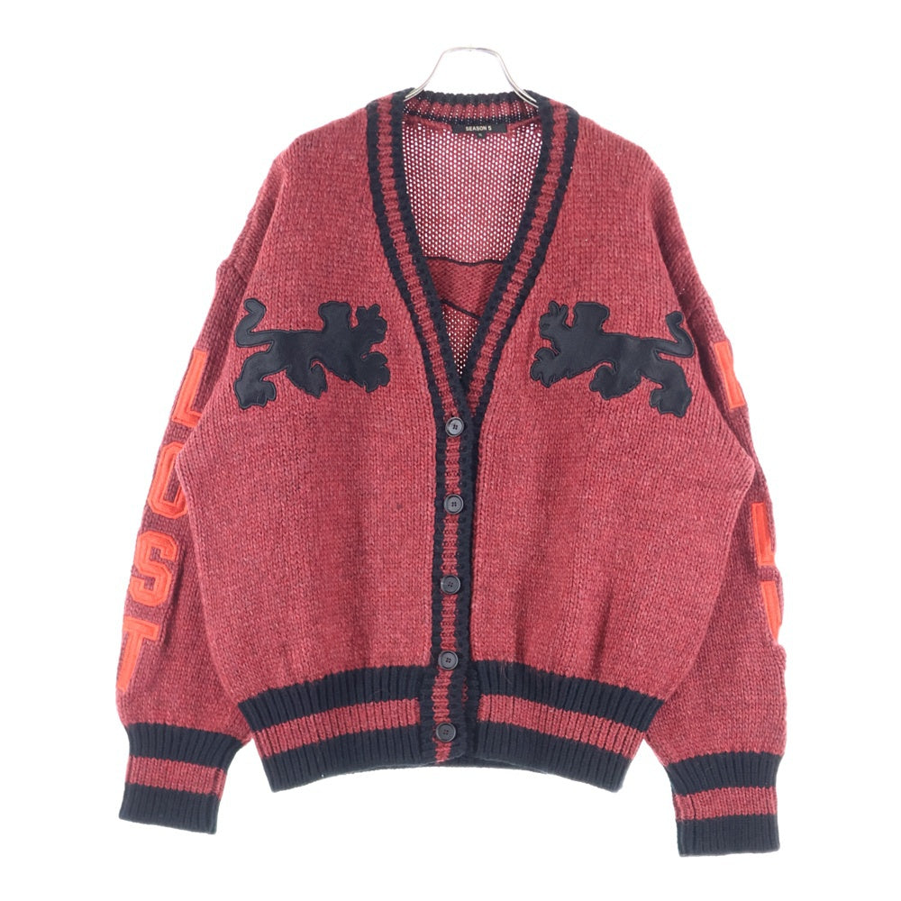 YEEZY SEASON 5(イージーシーズンファイブ) CALASABAS GRAPHIC CARDIGAN 両面アームワッペン刺繍 ウール混 ニットカーディガン レッド/ブラック KW5U2039-C15