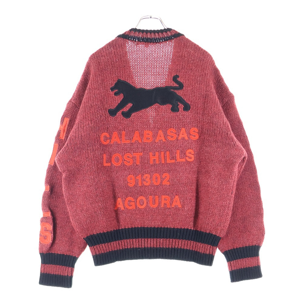 YEEZY SEASON 5(イージーシーズンファイブ) CALASABAS GRAPHIC CARDIGAN 両面アームワッペン刺繍 ウール混 ニットカーディガン レッド/ブラック KW5U2039-C15