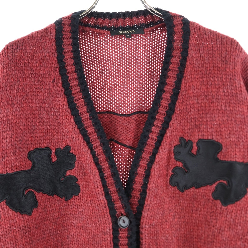YEEZY SEASON 5(イージーシーズンファイブ) CALASABAS GRAPHIC CARDIGAN 両面アームワッペン刺繍 ウール混 ニットカーディガン レッド/ブラック KW5U2039-C15