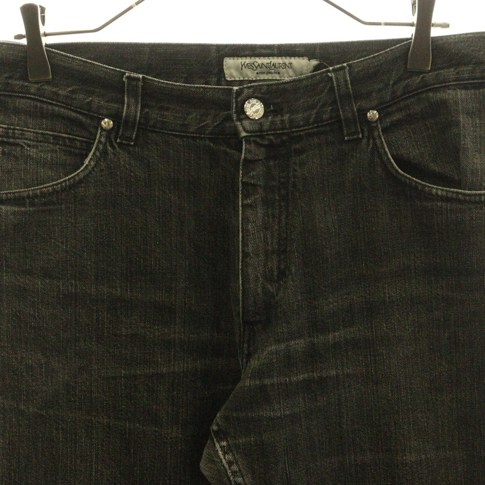 YVES SAINT LAURENT(イヴサンローラン) マルチポケット ロゴデザインモチーフボタン ジップアップ デニムパンツ ブラック YL604