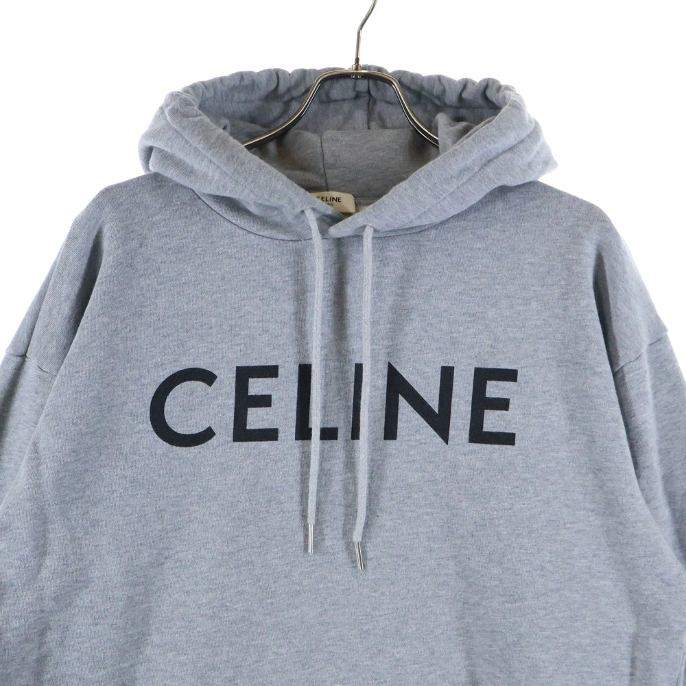 CELINE(セリーヌ) HOODIE IN COTTON FLEECE フロントロゴデザイン カンガルーポケット フーデッド スウェット パーカー グレー 2Y321670Q
