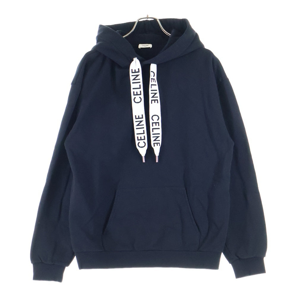 CELINE(セリーヌ) 21AW LOOSE SWEATSHIRT IN COTTON FLEECE ドローコード プルオーバー フーデッド スウェット パーカー ブラック 2Y468670Q