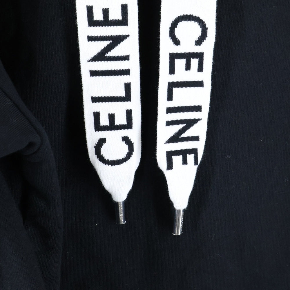 CELINE(セリーヌ) 21AW LOOSE SWEATSHIRT IN COTTON FLEECE ドローコード プルオーバー フーデッド スウェット パーカー ブラック 2Y468670Q