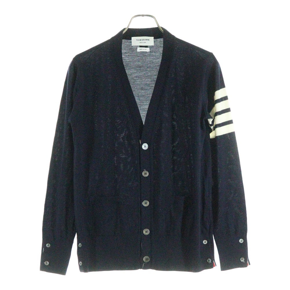 THOM BROWNE(トムブラウン) 4BAR クラシック Vネック ファイン メリノウール ニット カーディガン ネイビー MKC002A-Y1014-001