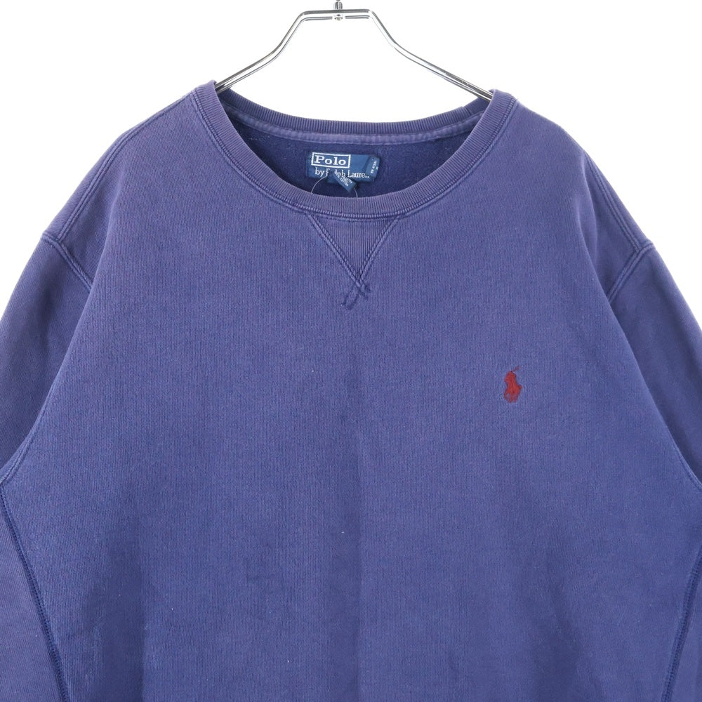 POLO RALPH LAUREN(ポロラルフローレン) 中国製 スモールポニー刺繍 コットンポリ Vガゼット スウェット トレーナー ネイビー