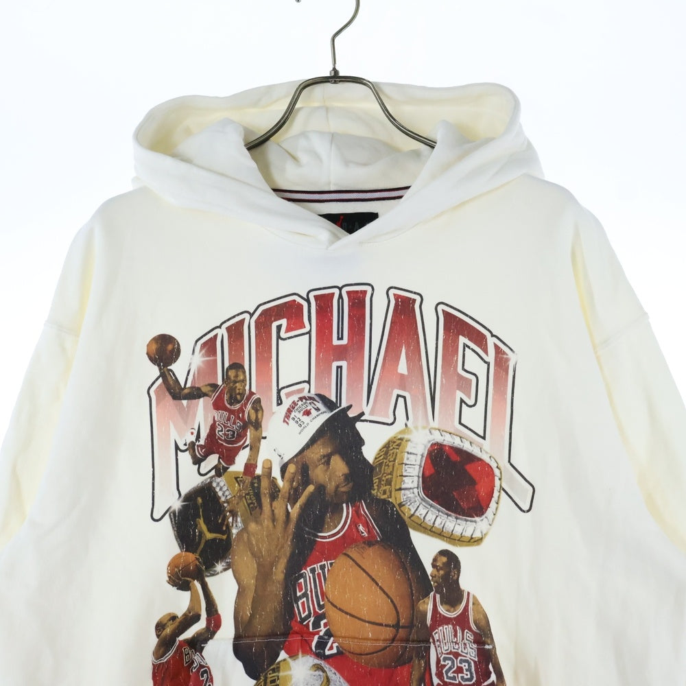 NIKE(ナイキ) JORDAN BRAND M J FLIGHT GFX FLC PO SAIL フロントプリント コットンスウェット プルオーバーパーカー ホワイト HJ4396-133