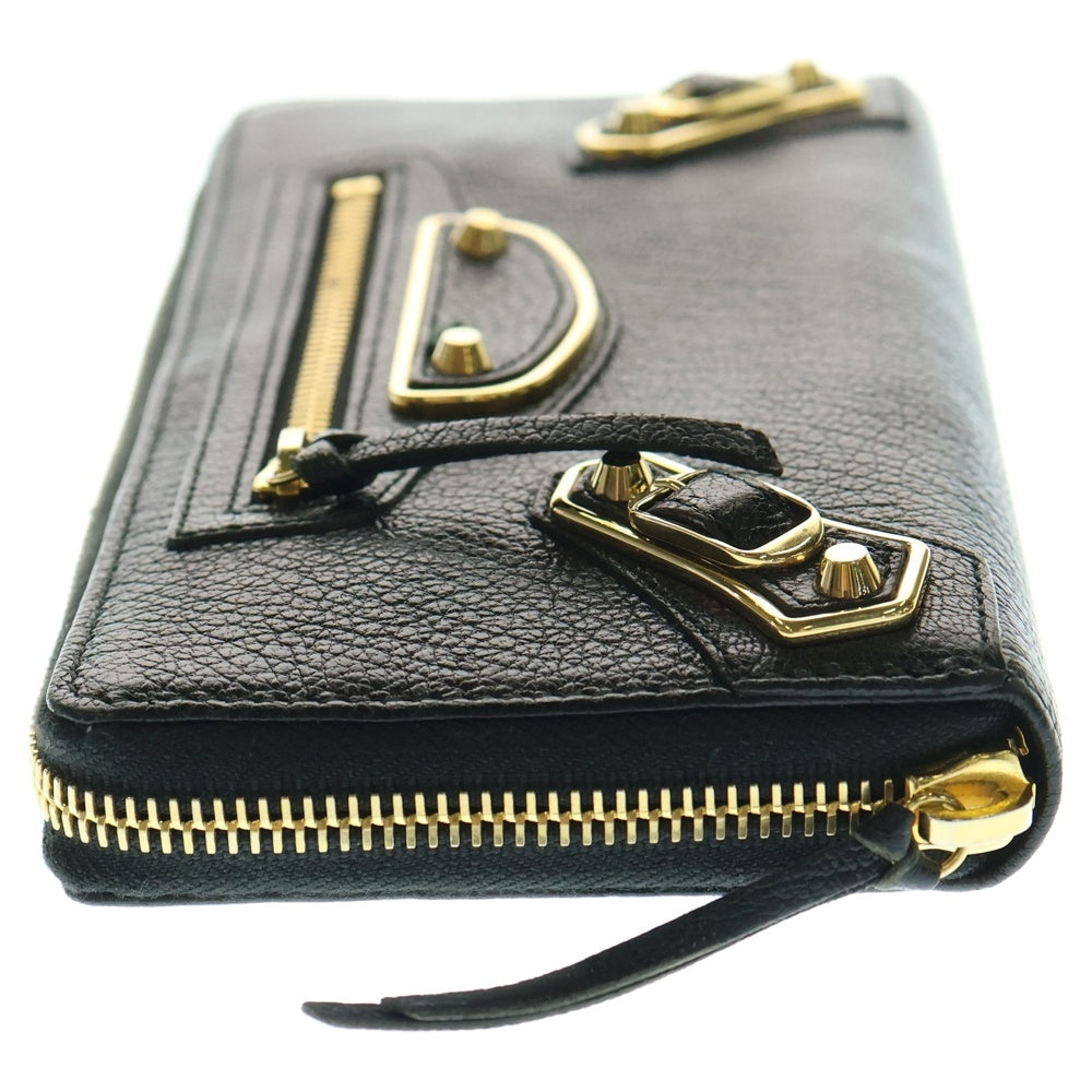 BALENCIAGA(バレンシアガ) CLASSIC METALIC EDGE クラシックメタリックエッジ ラウンドファスナー ロングウォレット 長財布 ブラック ゴールド金具 390187