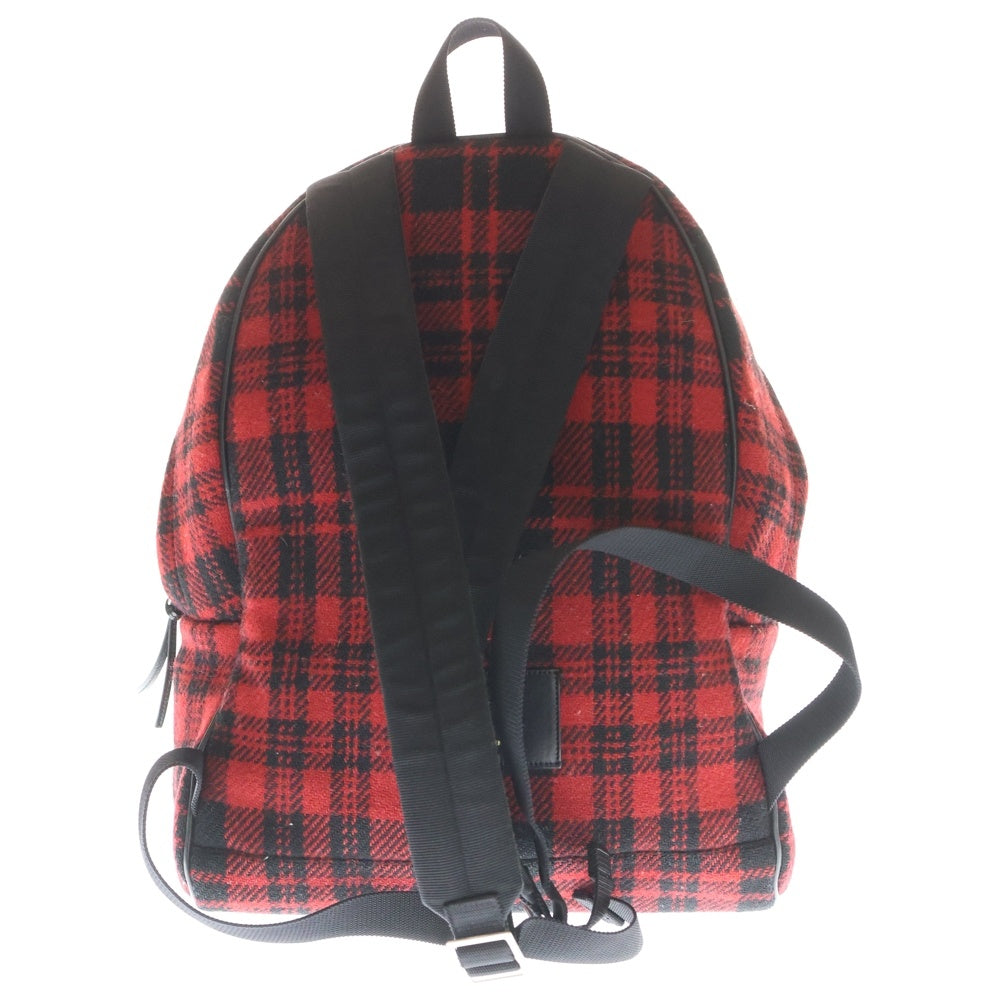 SAINT LAURENT PARIS(サンローランパリ) イタリア製 チェック柄 レザーパーツ バックパック リュックサック レッド/ブラック 326865