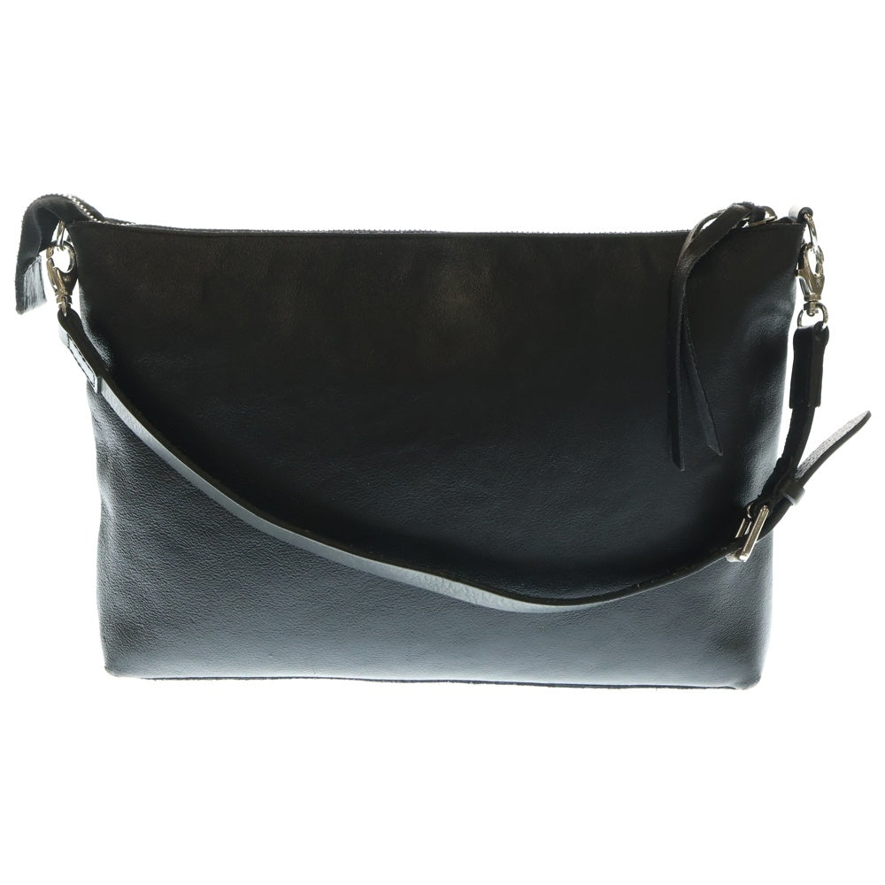 DIESEL(ディーゼル) シルバーロゴ ストラップハンドル レザー ショルダークラッチバッグ ブラック