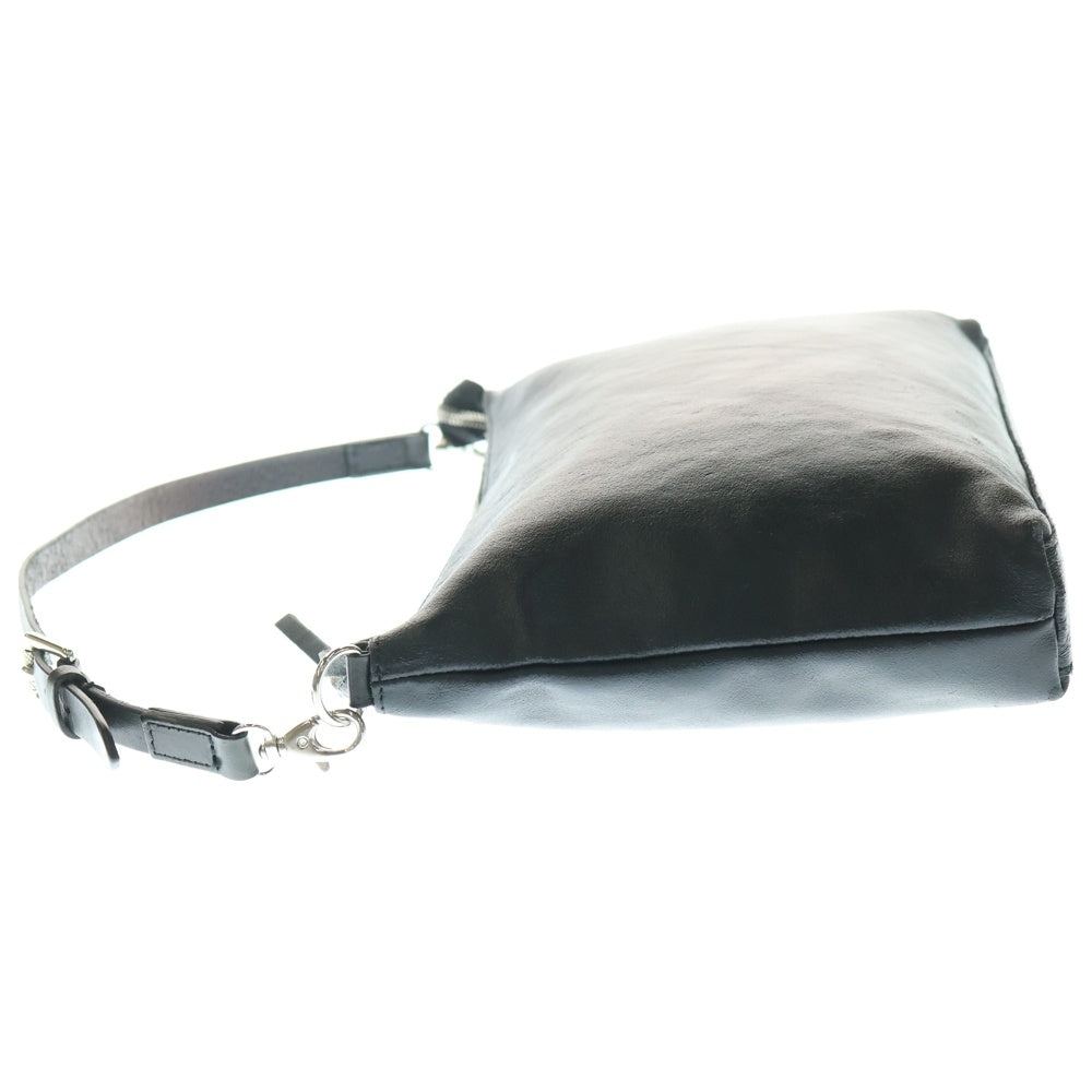 DIESEL(ディーゼル) シルバーロゴ ストラップハンドル レザー ショルダークラッチバッグ ブラック