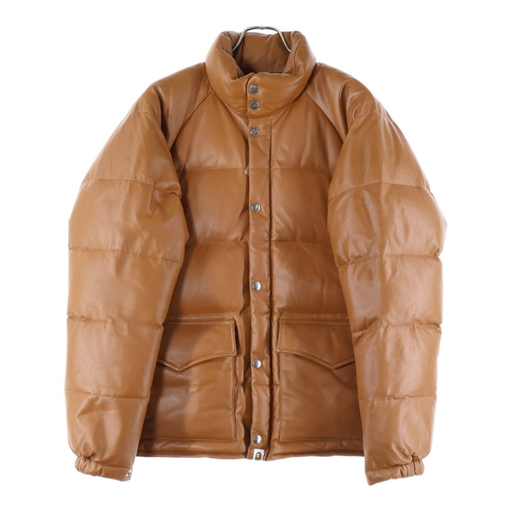 A BATHING APE(アベイシングエイプ) LEATHER CLASSIC DOWN JACKET シープスキン レザー クラシック ジップアップ ダウンジャケット ブラウン 001HJ9801018