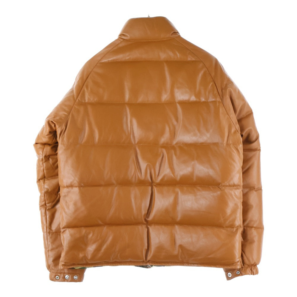A BATHING APE(アベイシングエイプ) LEATHER CLASSIC DOWN JACKET シープスキン レザー クラシック ジップアップ ダウンジャケット ブラウン 001HJ9801018