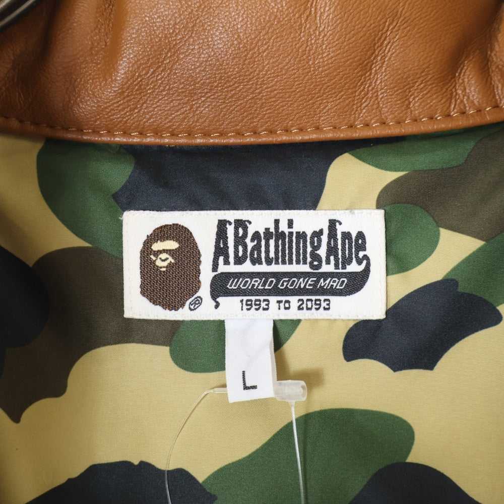 A BATHING APE(アベイシングエイプ) LEATHER CLASSIC DOWN JACKET シープスキン レザー クラシック ジップアップ ダウンジャケット ブラウン 001HJ9801018