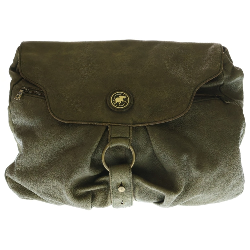 HUNTING WORLD(ハンティングワールド) ロゴプレート レザー ショルダーバッグ カーキ