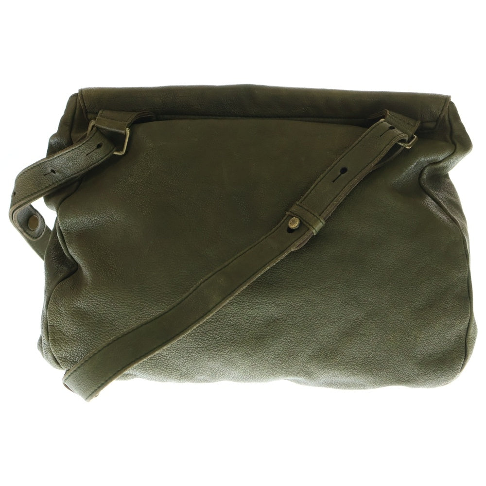 HUNTING WORLD(ハンティングワールド) ロゴプレート レザー ショルダーバッグ カーキ