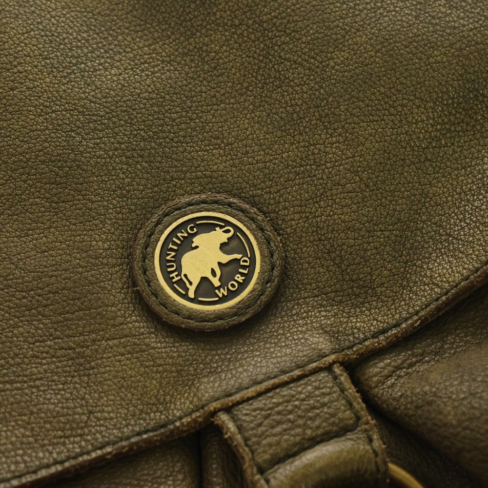 HUNTING WORLD(ハンティングワールド) ロゴプレート レザー ショルダーバッグ カーキ