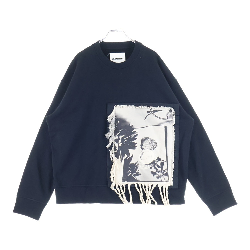 JIL SANDER(ジルサンダー) 21AW SWEATSHIRT CN LS フロントパネルデザイン クルーネック コットンスウェット トレーナー ブラック KK JM IW 0514