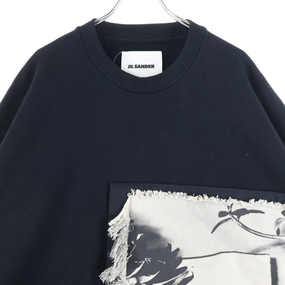 JIL SANDER(ジルサンダー) 21AW SWEATSHIRT CN LS フロントパネルデザイン クルーネック コットンスウェット トレーナー ブラック KK JM IW 0514