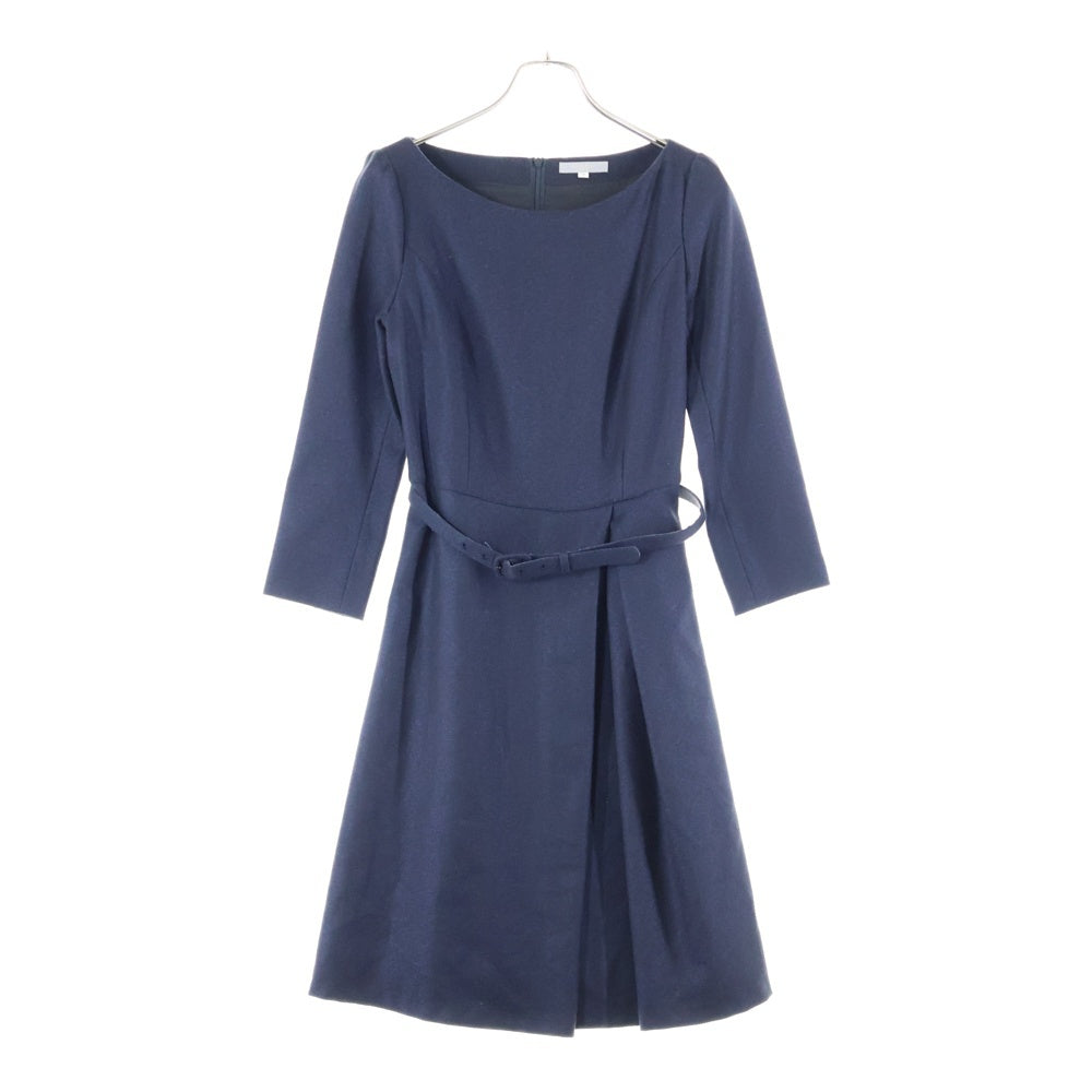 NATURAL BEAUTY(ナチュラルビューティー) ベルト付き ウール混 長袖ワンピース ドレス レディース ネイビー 018-5240034