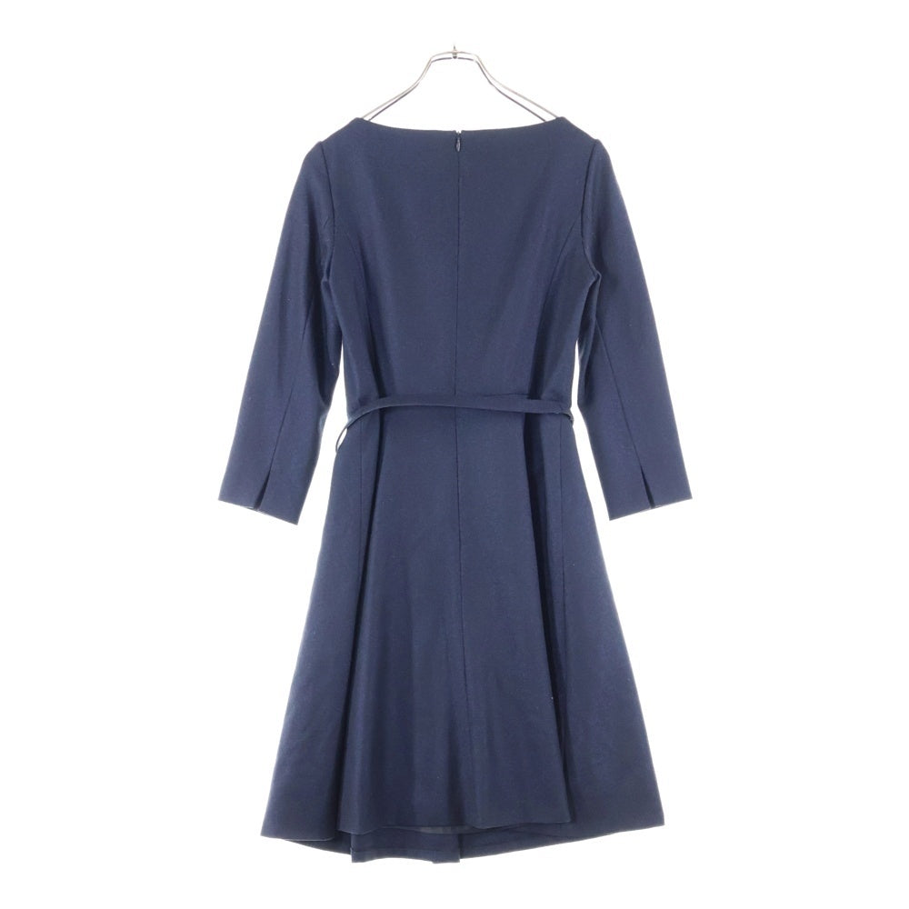 NATURAL BEAUTY(ナチュラルビューティー) ベルト付き ウール混 長袖ワンピース ドレス レディース ネイビー 018-5240034