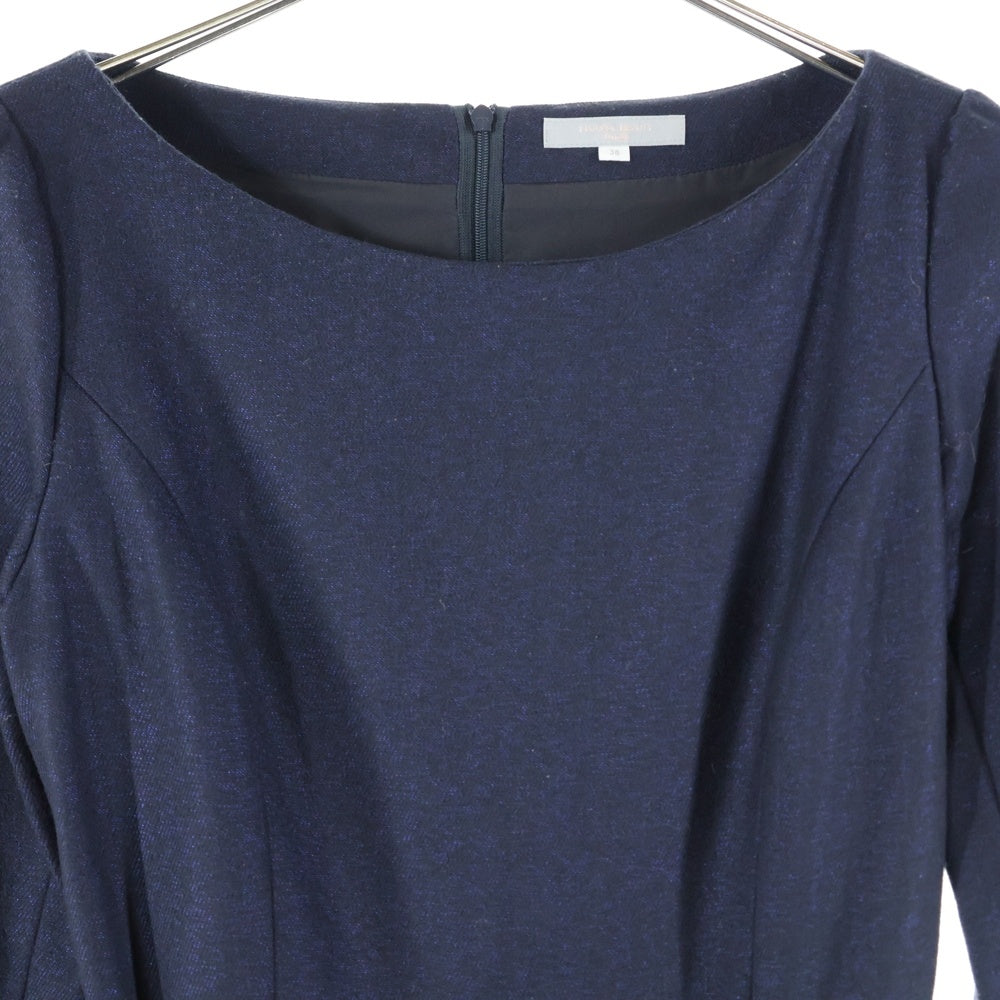 NATURAL BEAUTY(ナチュラルビューティー) ベルト付き ウール混 長袖ワンピース ドレス レディース ネイビー 018-5240034