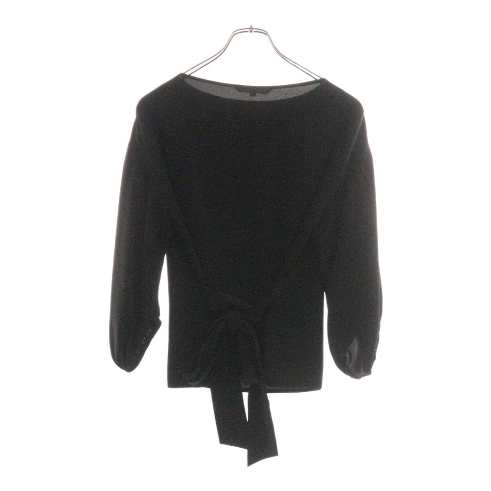 NO BRAND(ノーブランド) NATURAL BEAUTY (ナチュラルビューティー) ベルト付き ラウンドネック長袖Tシャツ カットソー レディース ブラック 018-7210108