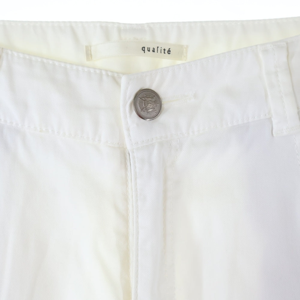 NO BRAND(ノーブランド) QUALITE (カリテ) ポリコットン テーパードスキニーパンツ レディース ホワイト 3220050001