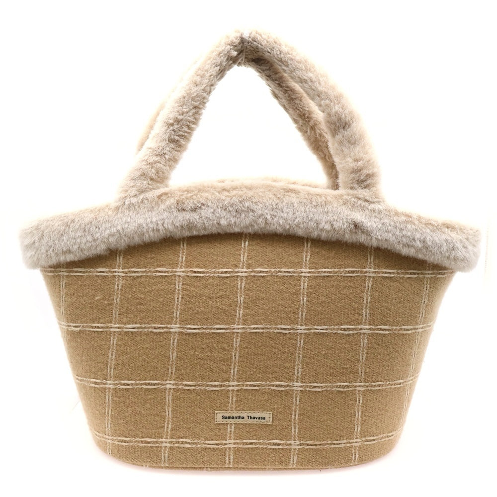 Samantha Thavasa(サマンサタバサ) ロゴパッチ付き ムートンキャンバスハンドバッグ レディース ブラウン