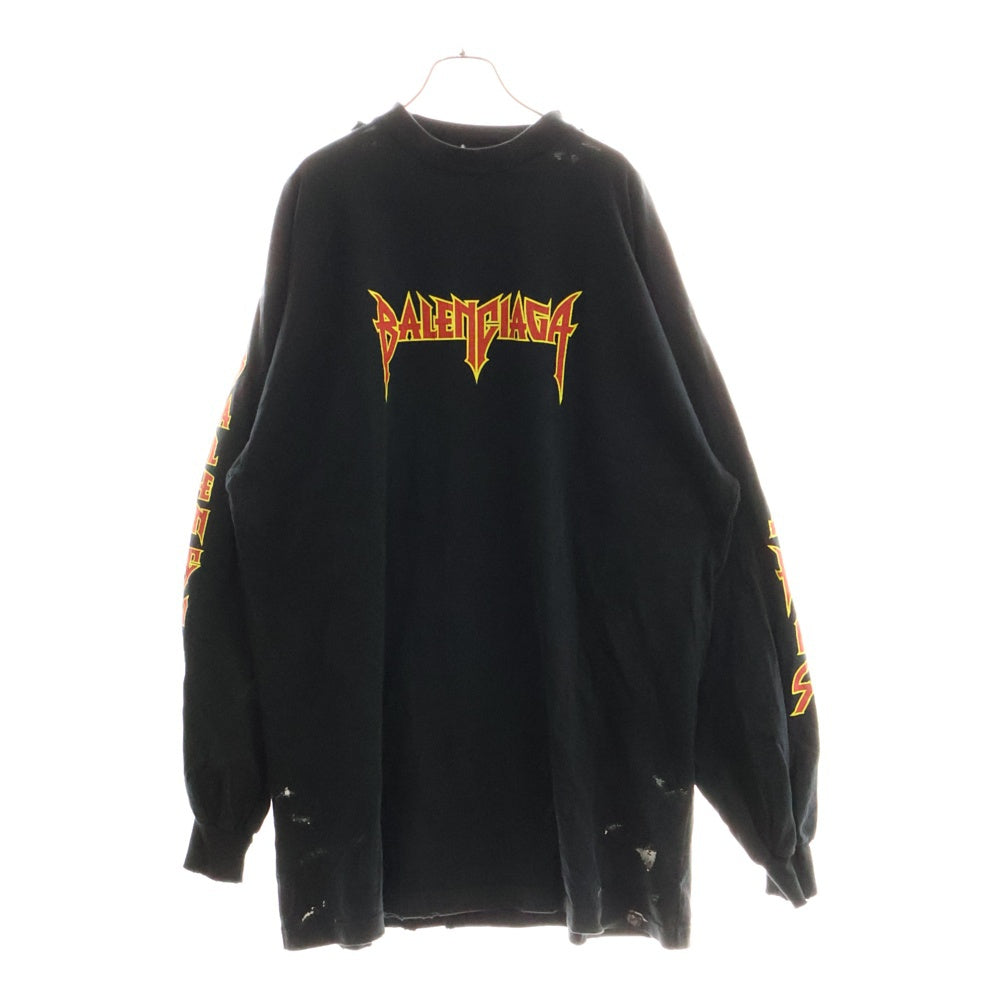 BALENCIAGA(バレンシアガ) 22SS METAL OVERSIZED LONG SLEEVE TEE メタルロゴ プリント オーバーサイズ 長袖Tシャツ カットソー ブラック 693949 TMV88