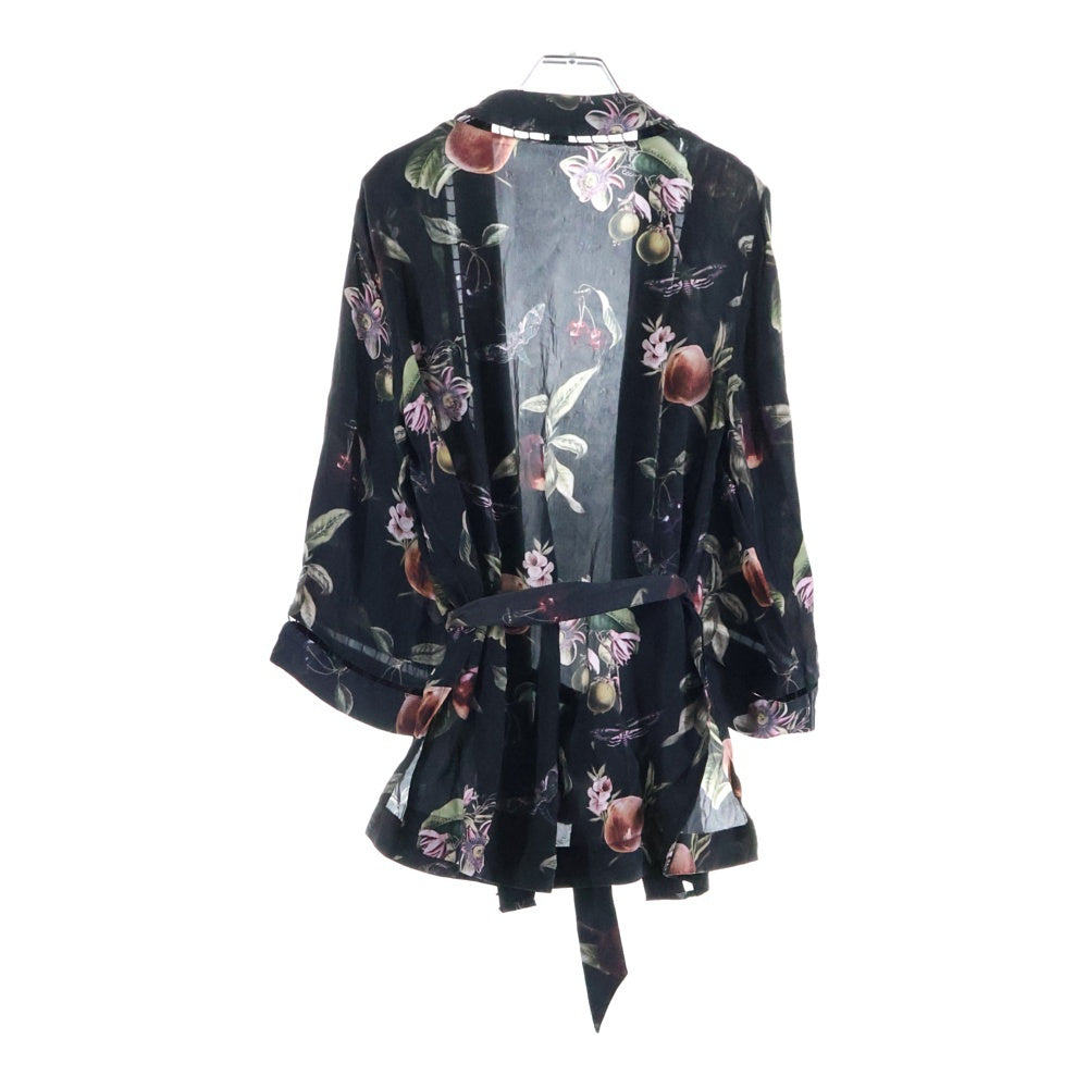 ALLSAINTS(オールセインツ) フルーツ フラワープリント ラティス エンブロイダリー ベルト 長袖シャツ ブラウス レディース ブラック/ピンク