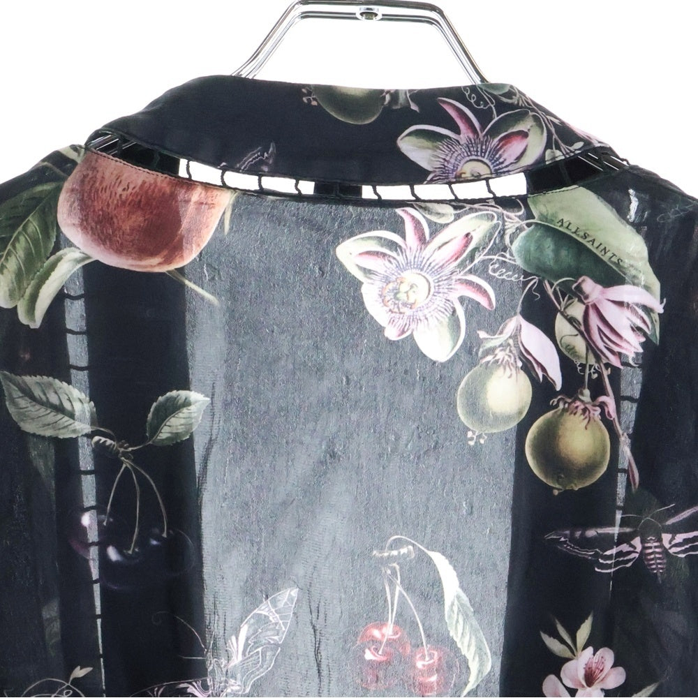 ALLSAINTS(オールセインツ) フルーツ フラワープリント ラティス エンブロイダリー ベルト 長袖シャツ ブラウス レディース ブラック/ピンク
