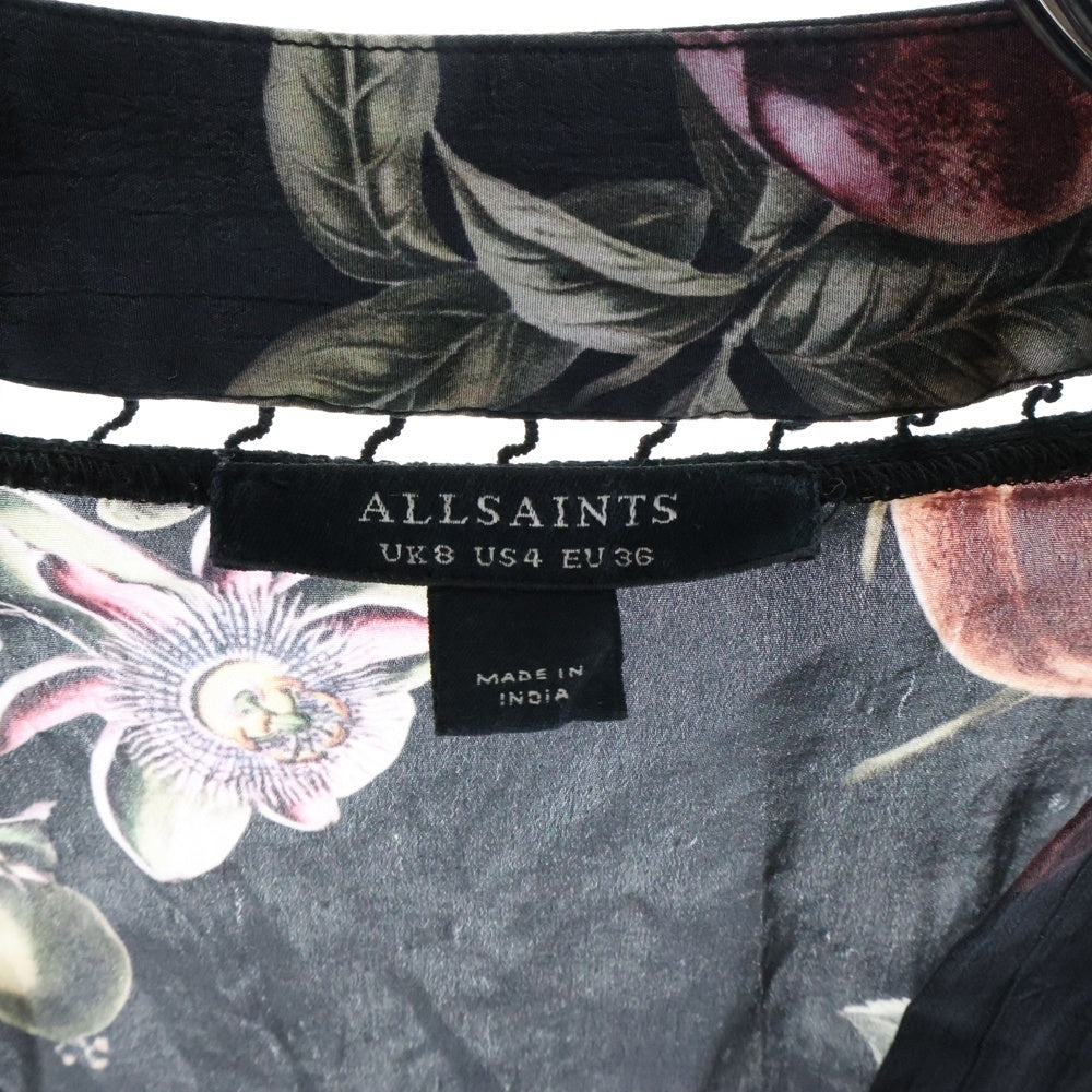 ALLSAINTS(オールセインツ) フルーツ フラワープリント ラティス エンブロイダリー ベルト 長袖シャツ ブラウス レディース ブラック/ピンク