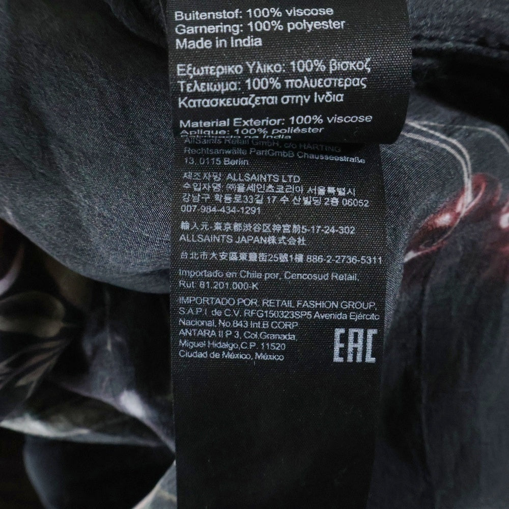 ALLSAINTS(オールセインツ) フルーツ フラワープリント ラティス エンブロイダリー ベルト 長袖シャツ ブラウス レディース ブラック/ピンク
