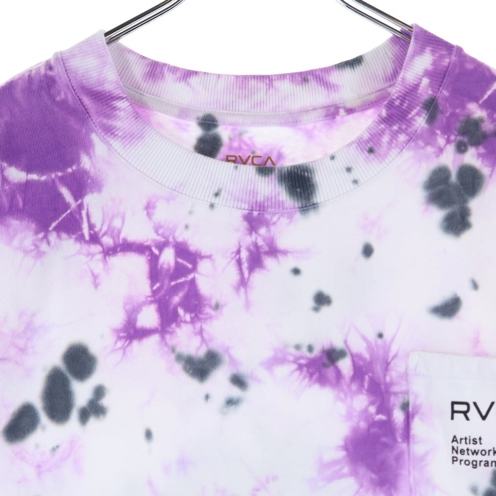RVCA(ルーカ) SKULL AND ROSES POCKET S/S TEE スカル アンド ロージズ プリント クルーネック 半袖Tシャツ カットソー ホワイト/パープル BB041-210