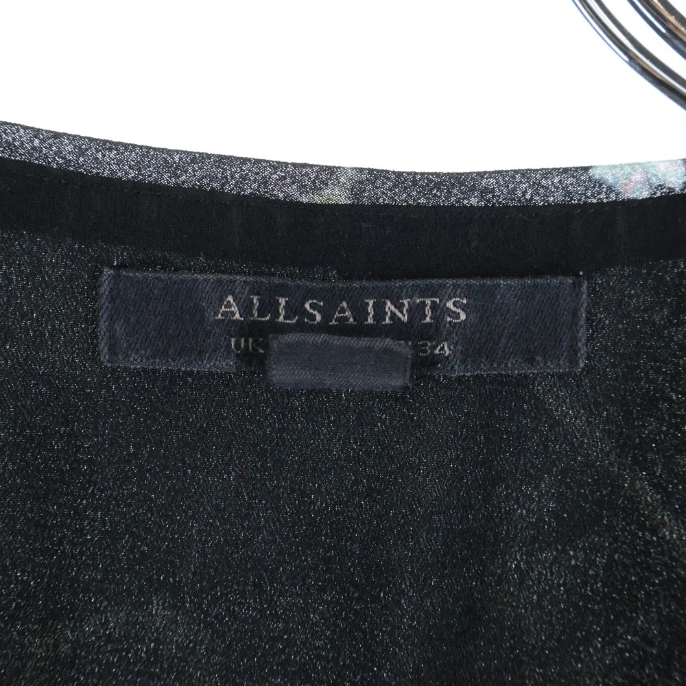 ALLSAINTS(オールセインツ) グラスプリント シアー ドレープ ブラウス ワンピース レディース ブラック/グリーン