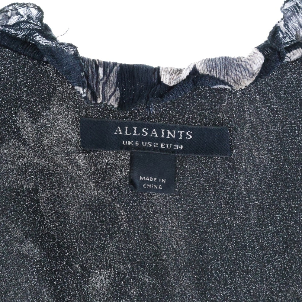ALLSAINTS(オールセインツ) フラワープリント ノースリーブ シアー ドレープ ブラウス ワンピース レディース ブラック/グレー