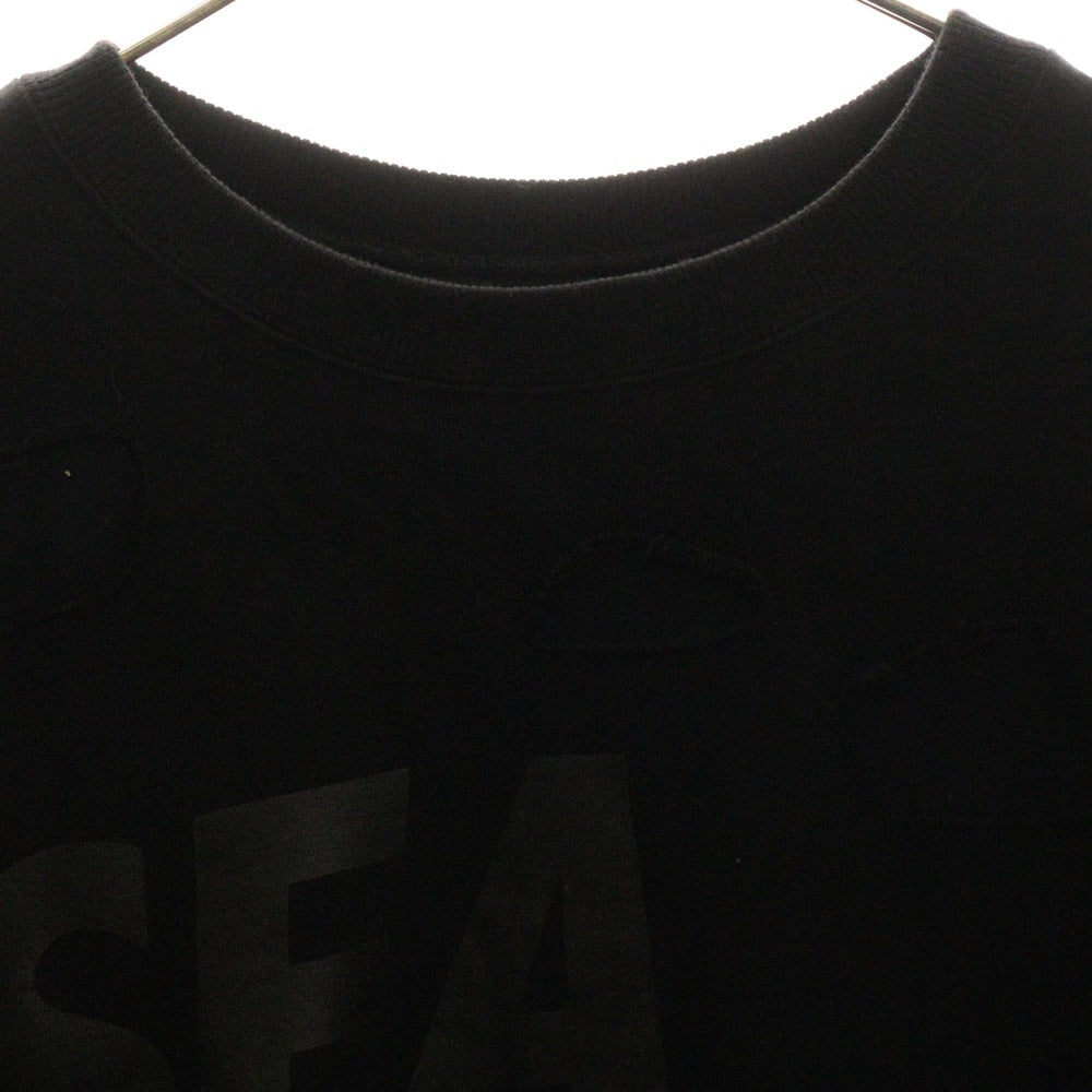 WIND AND SEA(ウィンダンシー) 22SS ×WILDSIDE YOHUJI YAMAMOTO DAMAGE CUTTING SHIRT ヨウジヤマモト ダメージ加工 カッティング クルーネック スウェット トレーナー ブラック