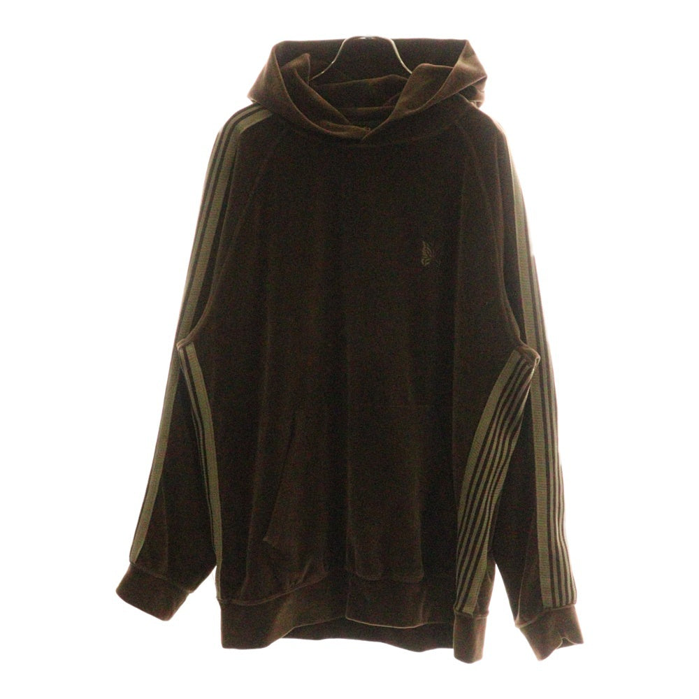Needles(ニードルス) TRACK HOODIE C/PE VELOUR ロゴデザインモチーフ フーデッド ベロア トラックパーカー スウェット ブラウン LQ235