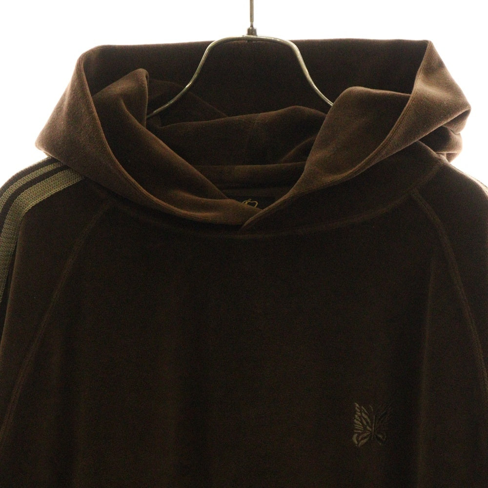 Needles(ニードルス) TRACK HOODIE C/PE VELOUR ロゴデザインモチーフ フーデッド ベロア トラックパーカー スウェット ブラウン LQ235