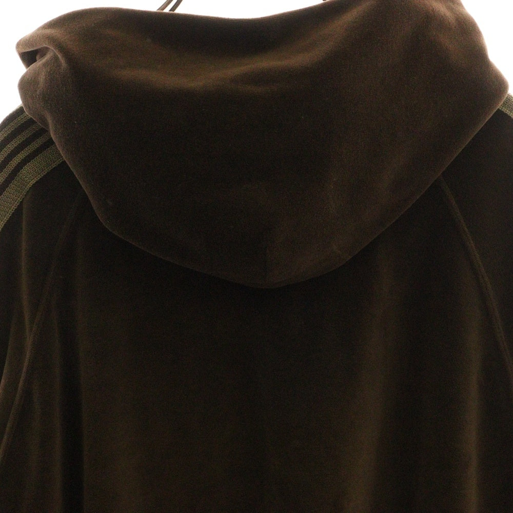 Needles(ニードルス) TRACK HOODIE C/PE VELOUR ロゴデザインモチーフ フーデッド ベロア トラックパーカー スウェット ブラウン LQ235