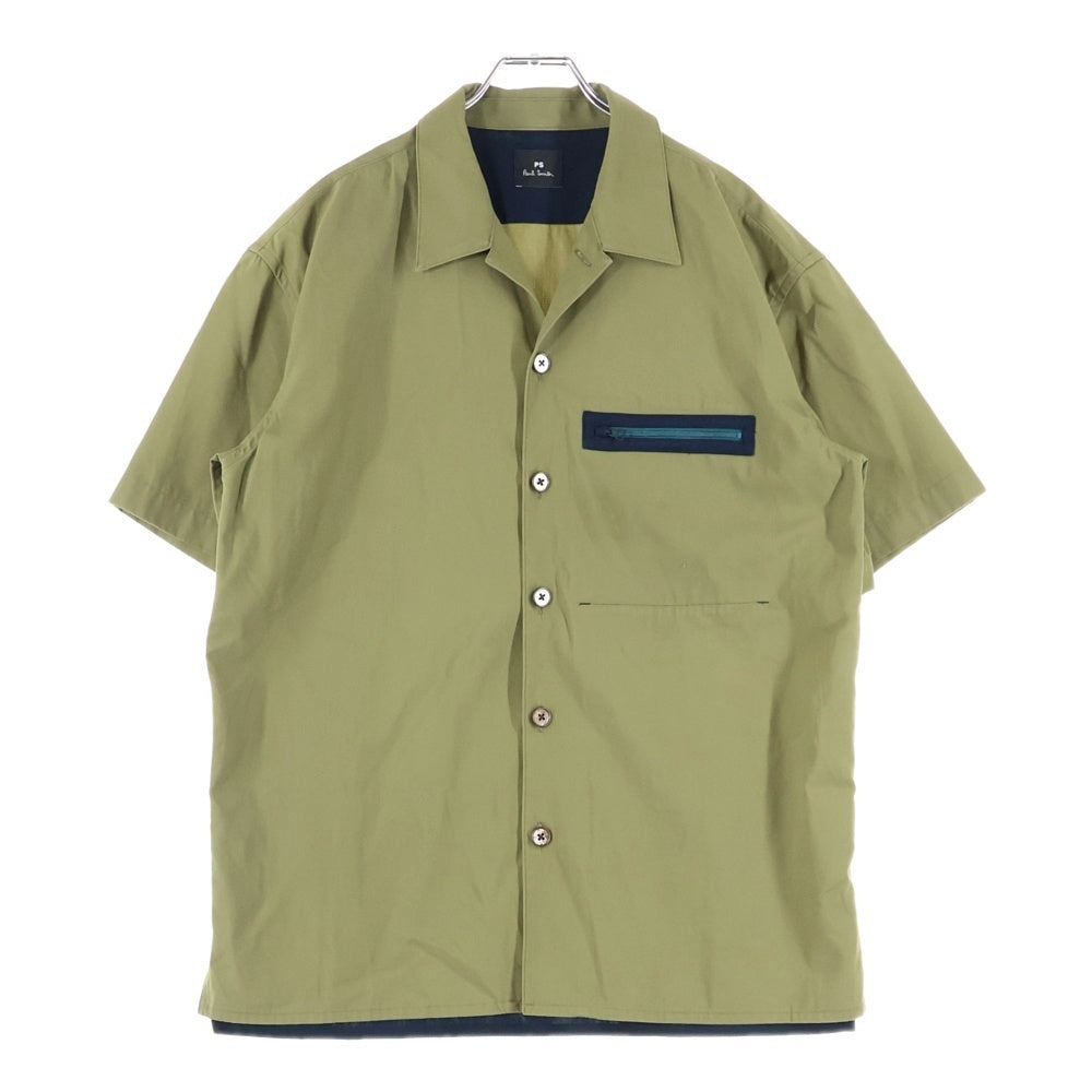 Paul Smith(ポールスミス) 胸ポケットデザイン 5B オープンカラー 半袖シャツ グリーン PY-BM-79672