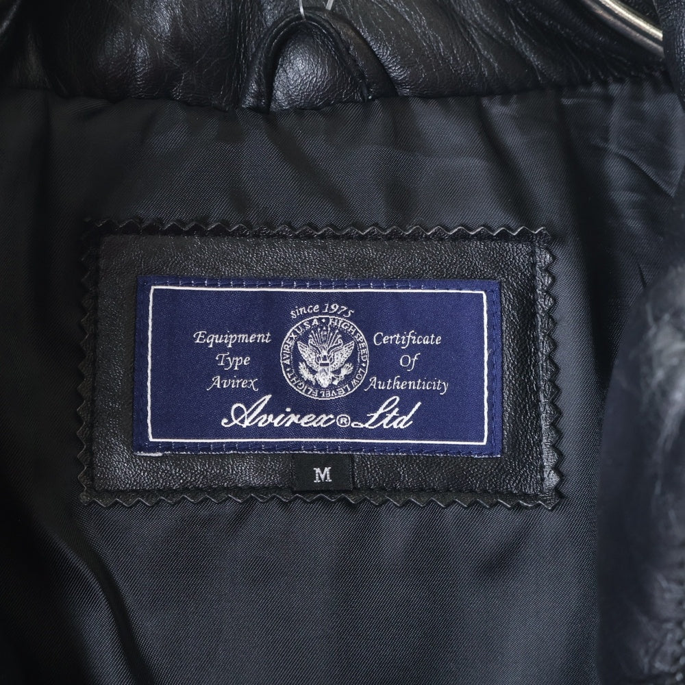 AVIREX(アヴィレックス) ロゴエンブロイダリー ラムレザー ジップアップジャケット ブラック 6161031