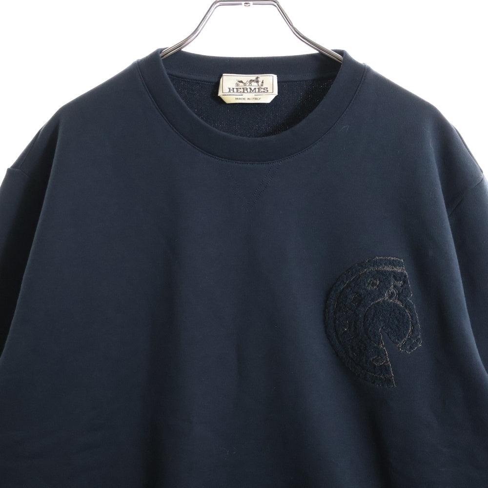 HERMES(エルメス) C.D.S CREWNECK SWEATER 胸ロゴデザイン クルーネック スウェット セーター ネイビー
