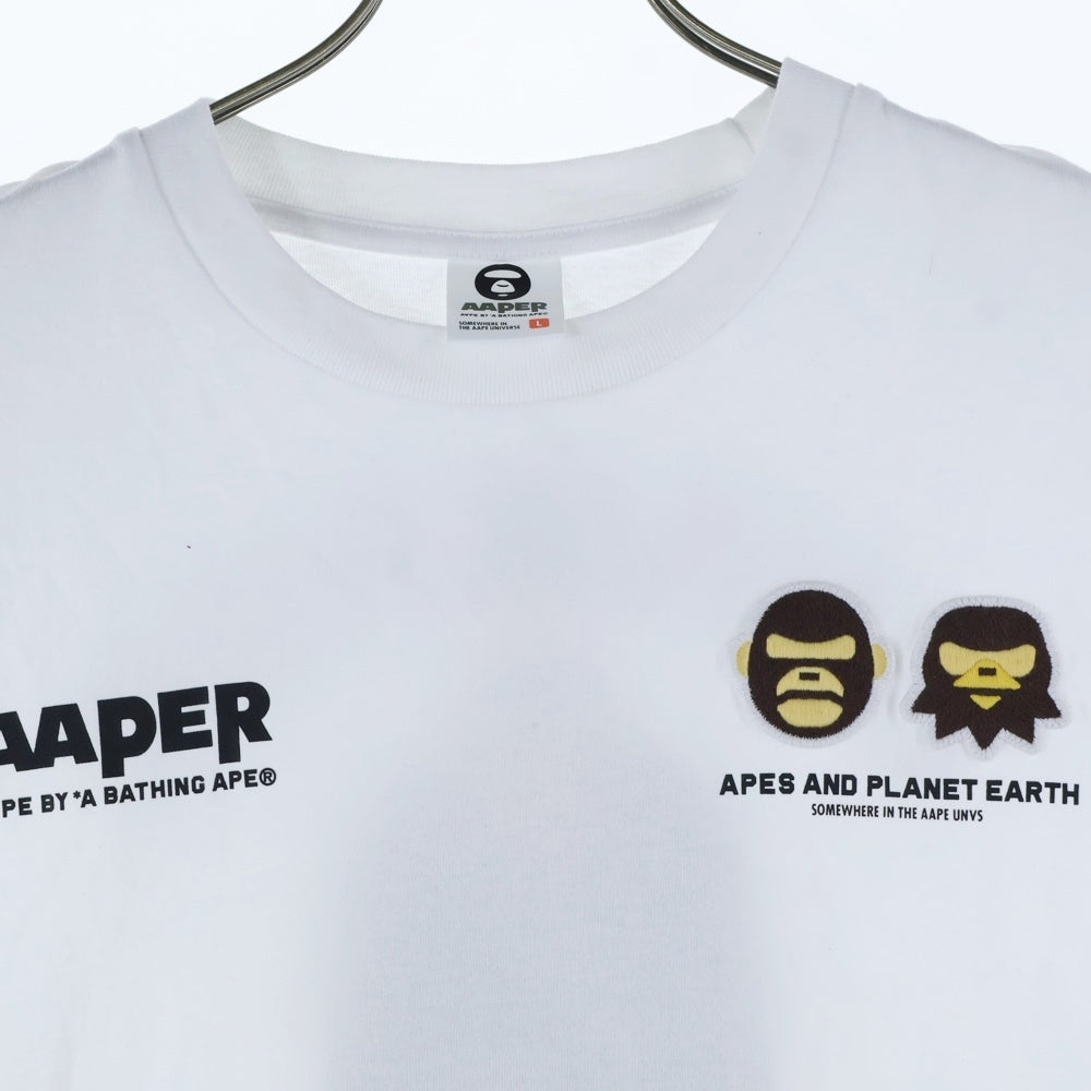A BATHING APE(アベイシングエイプ) AAPER UNIVERSE TEE エイパー ユニバース ロゴエンブロイダリーデザイン クルーネック カットソー 半袖Tシャツ ホワイト AAPTEM1675XX0