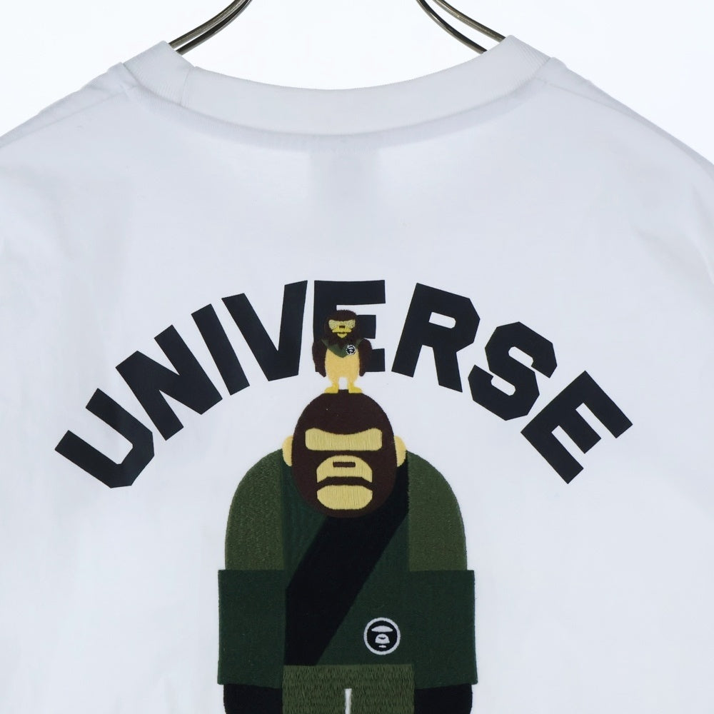 A BATHING APE(アベイシングエイプ) AAPER UNIVERSE TEE エイパー ユニバース ロゴエンブロイダリーデザイン クルーネック カットソー 半袖Tシャツ ホワイト AAPTEM1675XX0