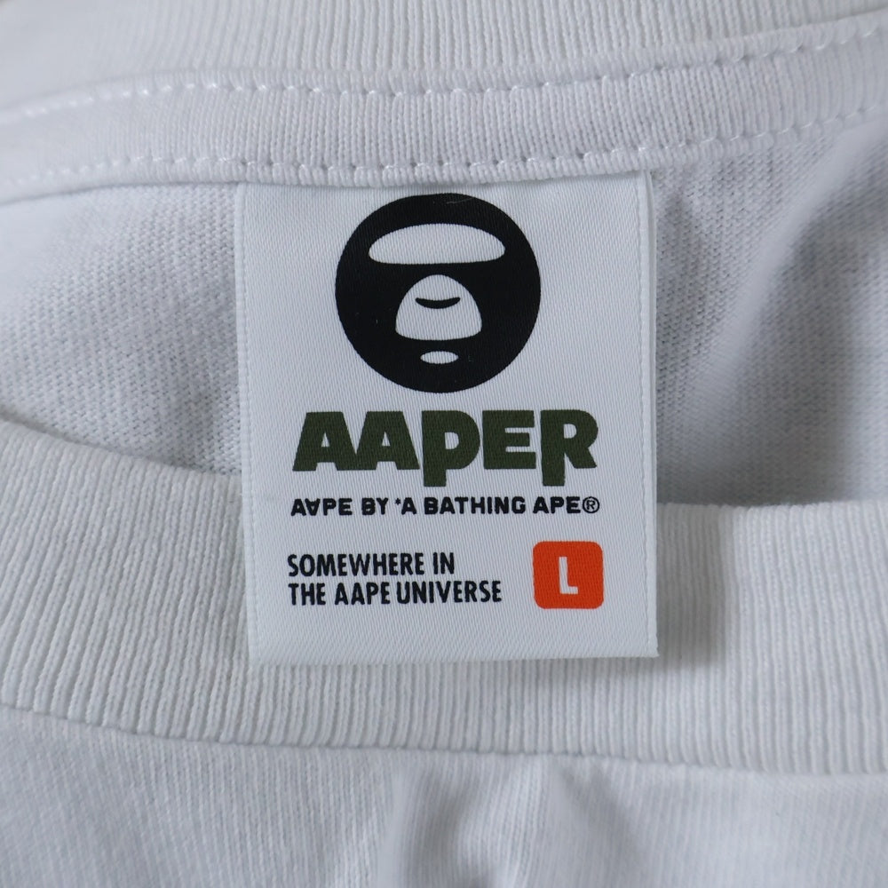 A BATHING APE(アベイシングエイプ) AAPER UNIVERSE TEE エイパー ユニバース ロゴエンブロイダリーデザイン クルーネック カットソー 半袖Tシャツ ホワイト AAPTEM1675XX0
