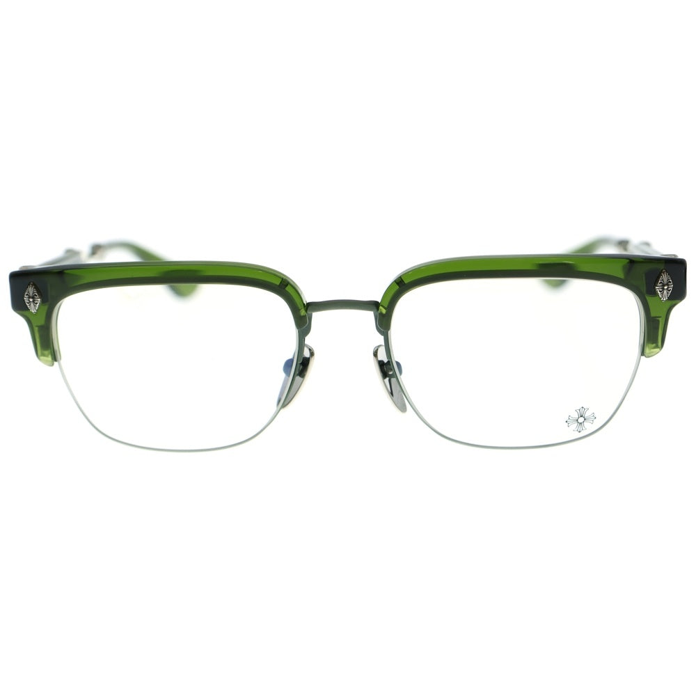 CHROME HEARTS(クロムハーツ) EVAGILIST ダガークロステンプル ウェリントンフレーム サングラス メガネ 眼鏡 グリーン/シルバー