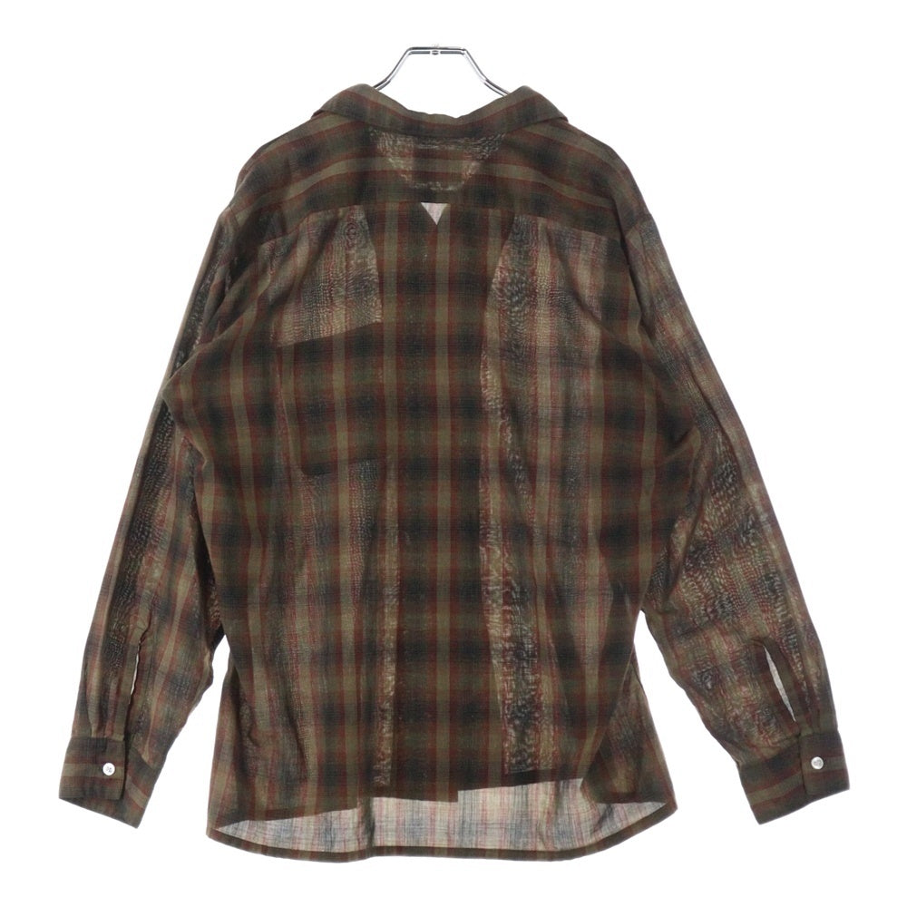 VINTAGE(ヴィンテージ) 50S-60S VINTAGEARROW アロー ヴィンテージ 胸ポケット 5B オープンカラー オンブレチェック 長袖シャツ ブラウン