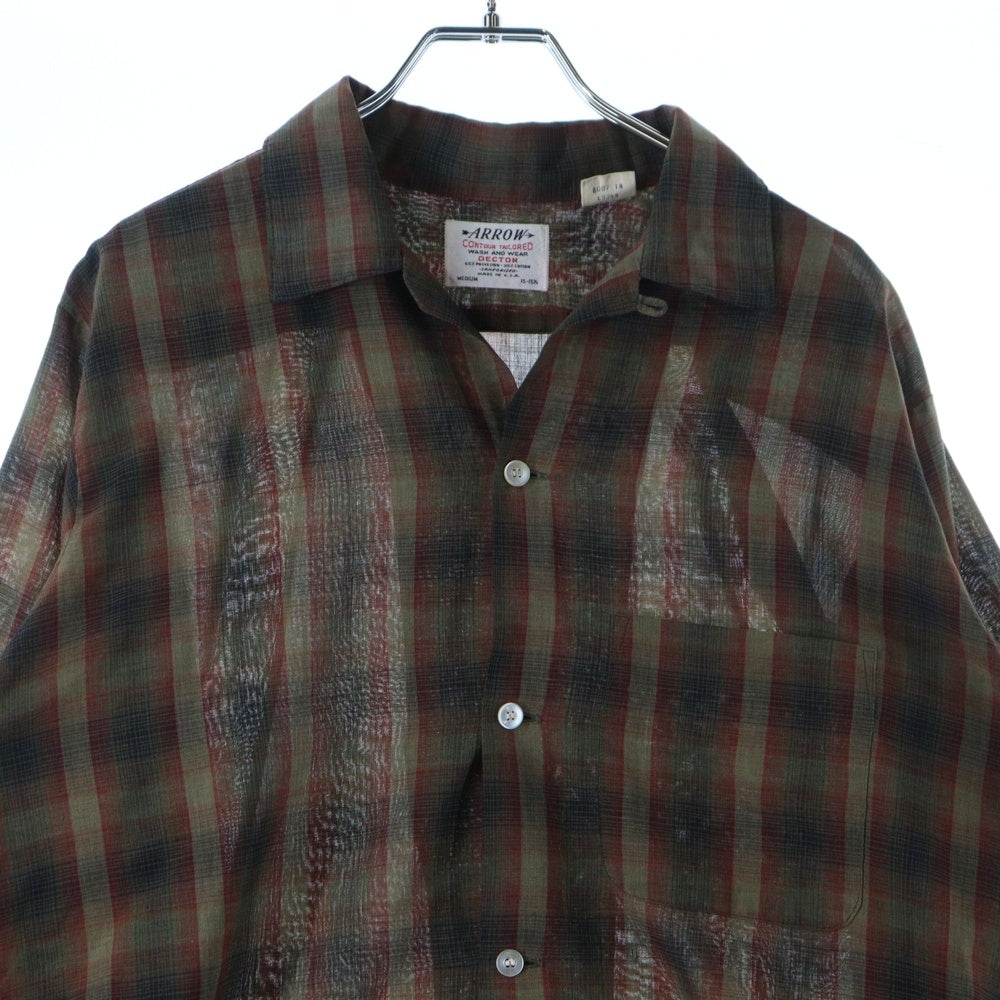 VINTAGE(ヴィンテージ) 50S-60S VINTAGEARROW アロー ヴィンテージ 胸ポケット 5B オープンカラー オンブレチェック 長袖シャツ ブラウン